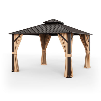 12x12 Ft Double Roof Gazebo, Steel Roof Netting, Curtains, Coffee Gazebos at Gallery Canada