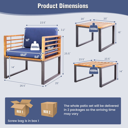 5 Pieces Patio Acacia Wood Chair Set with Ottomans and Coffee Table, Navy Patio Conversation Sets at Gallery Canada