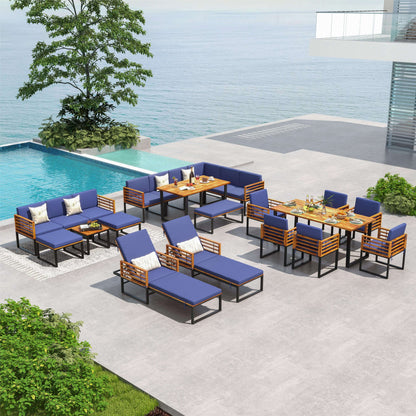 5 Pieces Patio Acacia Wood Chair Set with Ottomans and Coffee Table, Navy Patio Conversation Sets at Gallery Canada