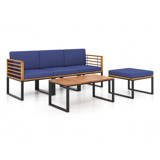 5-Piece Acacia Wood Patio Set, Ottoman, Coffee Table, Navy Patio Conversation Sets Navy at Gallery Canada