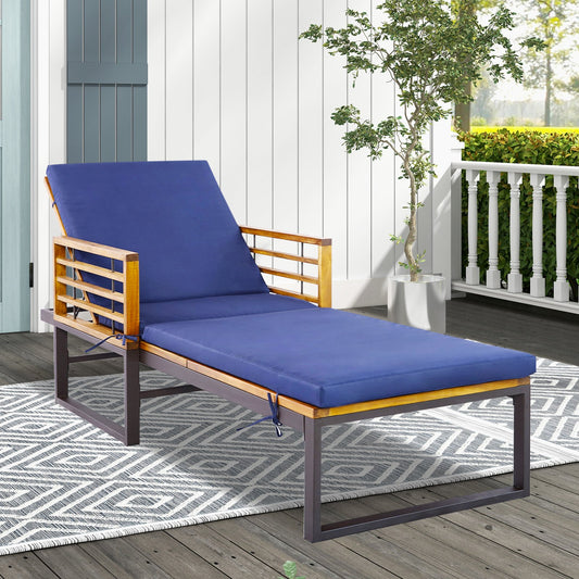Adjustable Cushioned Patio Chaise Lounge Chair with 4-Level Backrest, Navy - Gallery Canada