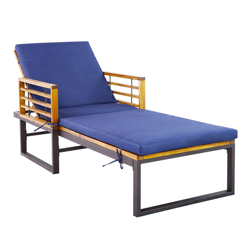 Adjustable Cushioned Patio Chaise Lounge Chair, 4-Level Backrest, Navy