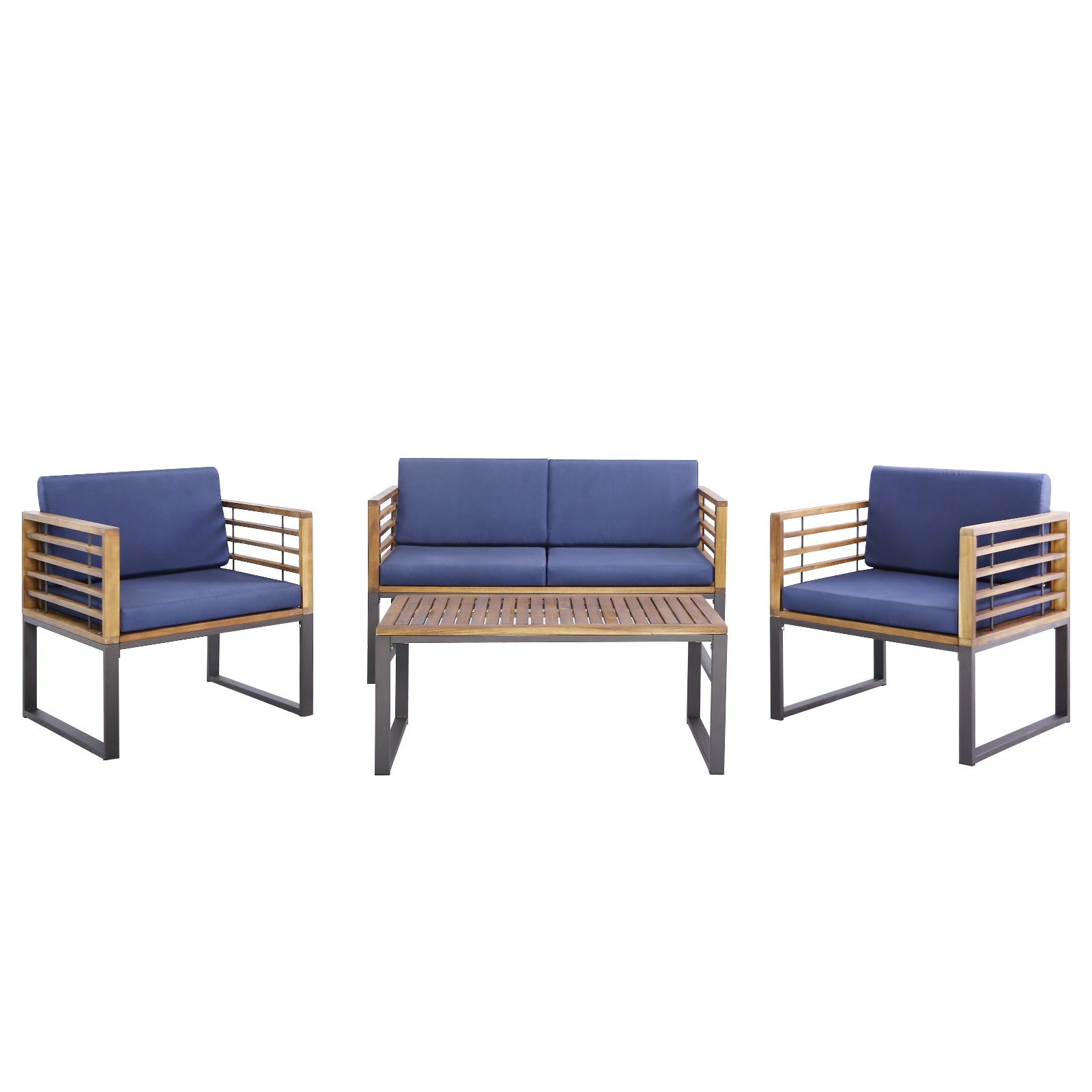4 Piece Acacia Wood Patio Conversation Set, Navy Patio Furniture Sets Navy at Gallery Canada