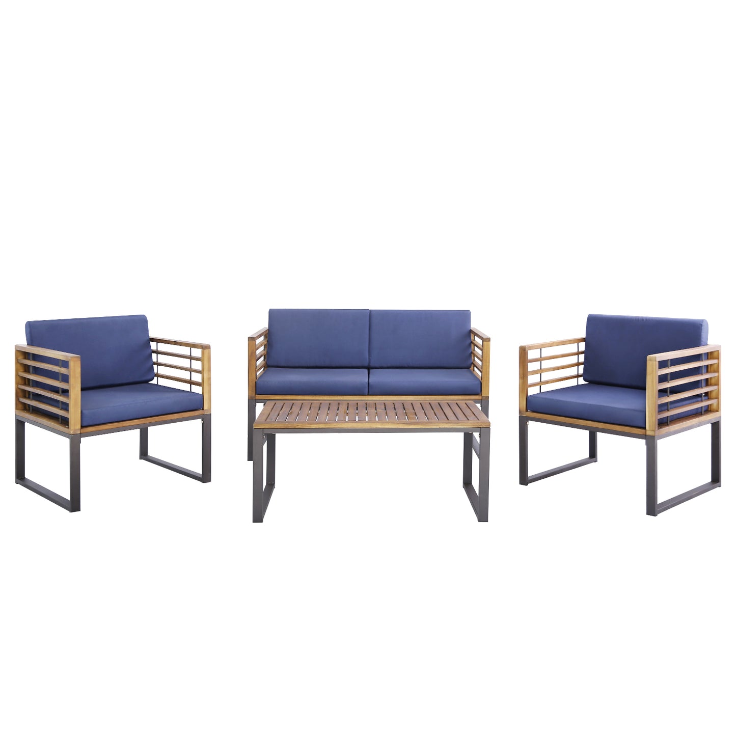 4 Piece Acacia Wood Patio Conversation Set, Navy Patio Furniture Sets Navy at Gallery Canada