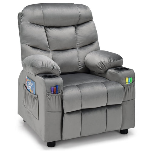 Kids Recliner Chair with Cup Holder and Footrest for Children, Light Gray