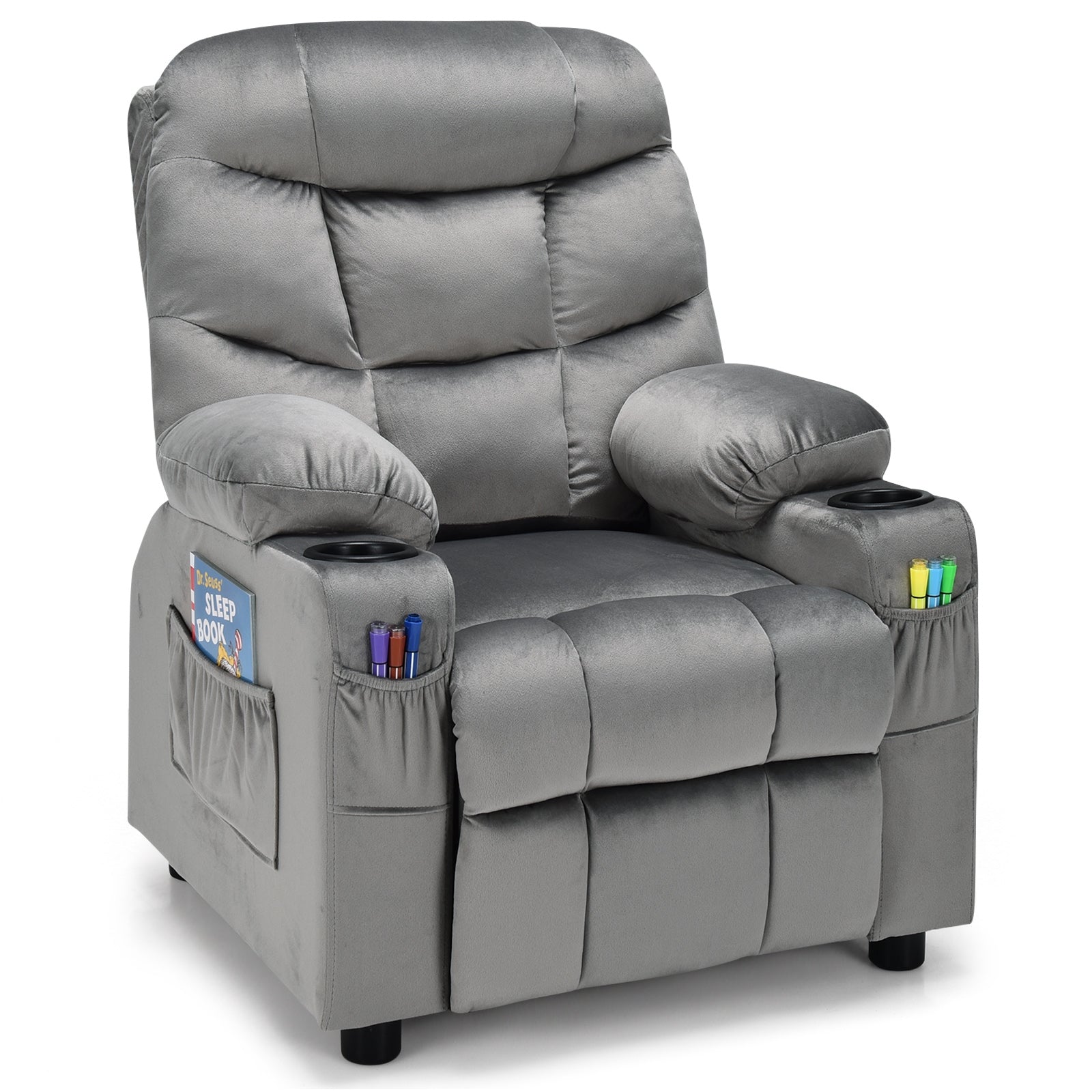 Kids Recliner Chair With Cup Holder, Footrest, Light Gray Kids Chairs & Seating Light Gray at Gallery Canada