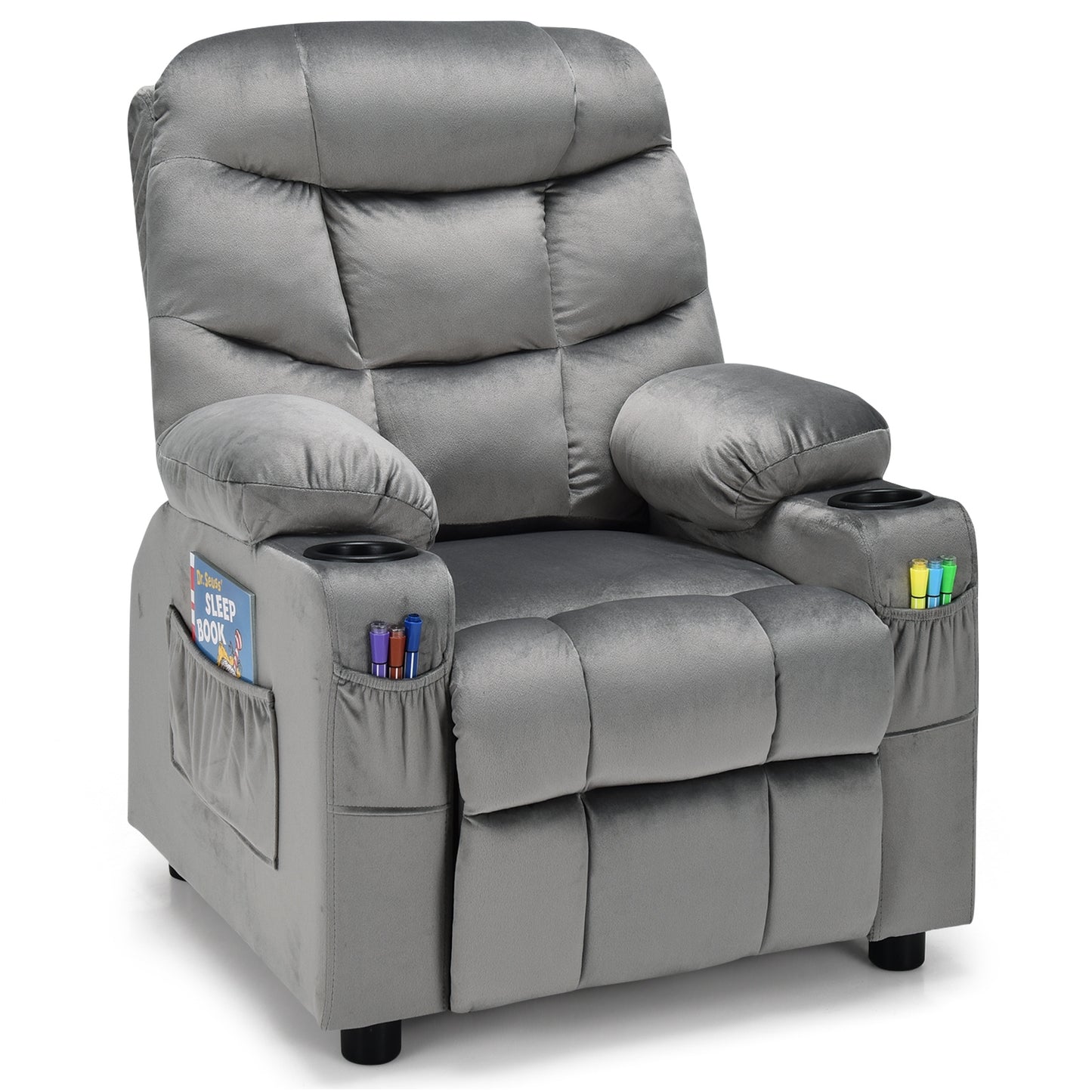 Kids Recliner Chair With Cup Holder, Footrest, Light Gray Kids Chairs & Seating Light Gray at Gallery Canada