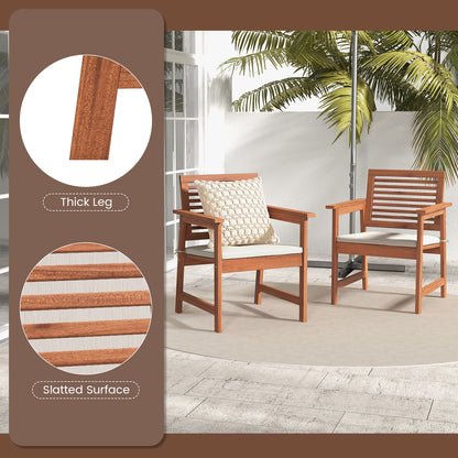 Set of 2 Patio Solid Wood Dining Chairs with Cushions and Slatted Seat, Natural Patio Dining Chairs at Gallery Canada