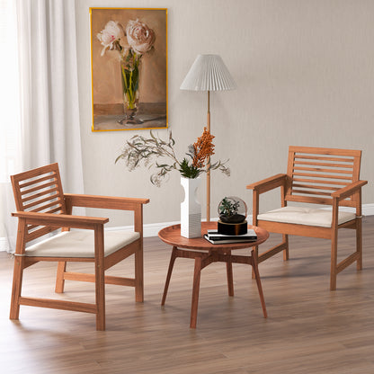 Set of 2 Patio Solid Wood Dining Chairs with Cushions and Slatted Seat, Natural Patio Dining Chairs at Gallery Canada