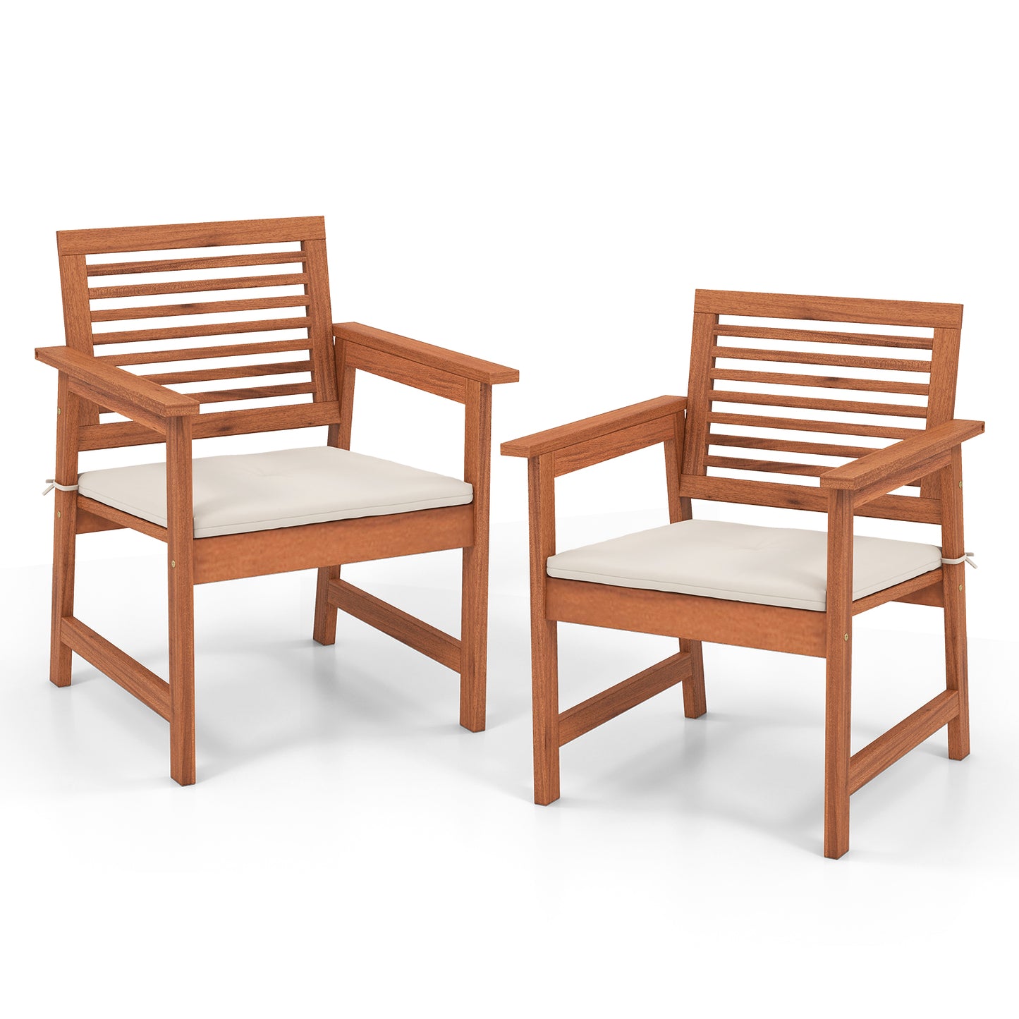 Set of 2 Patio Solid Wood Dining Chairs with Cushions and Slatted Seat, Natural Patio Dining Chairs Natural at Gallery Canada