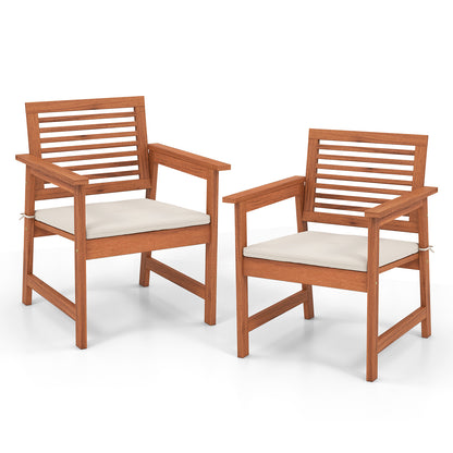 Set of 2 Patio Solid Wood Dining Chairs with Cushions and Slatted Seat, Natural Patio Dining Chairs Natural at Gallery Canada