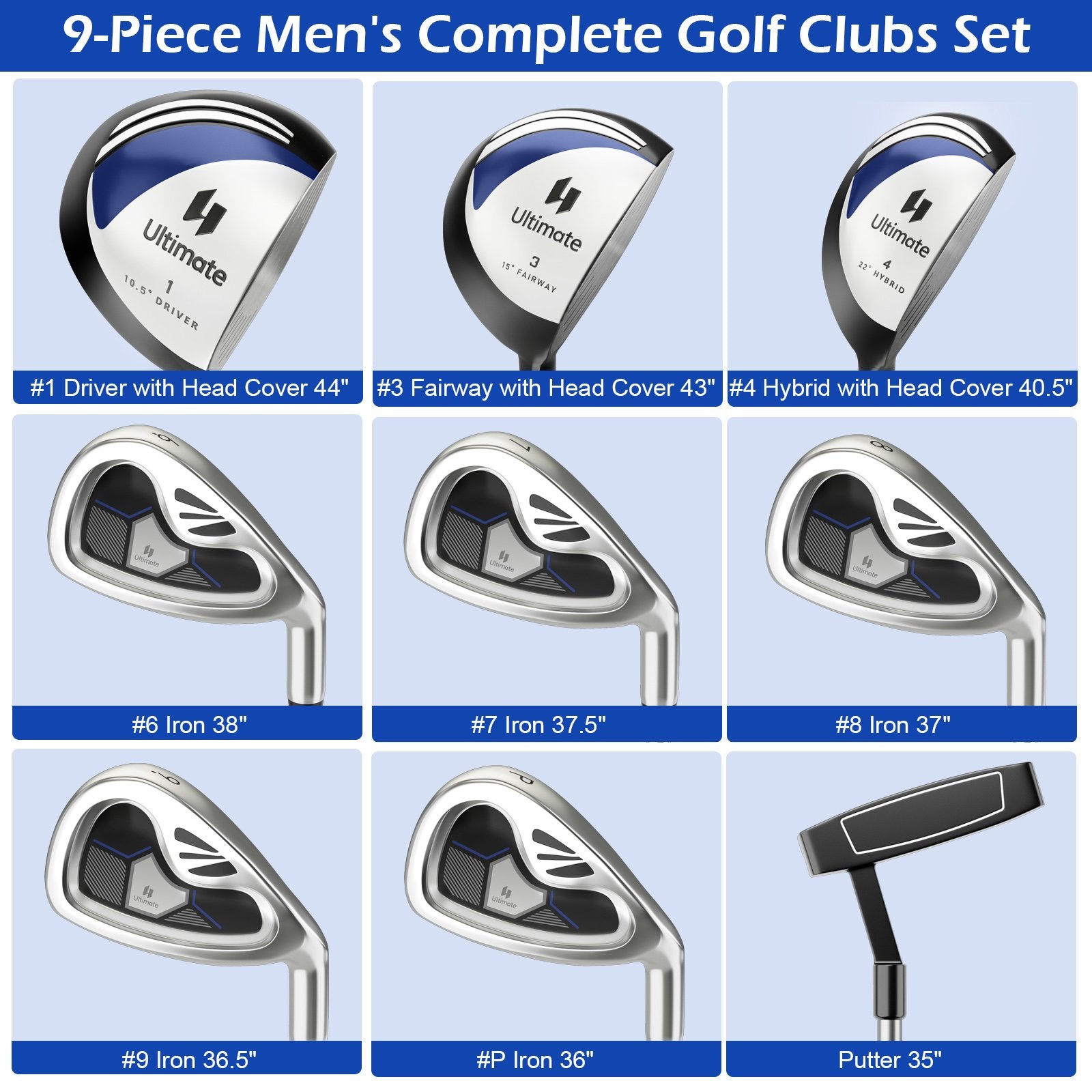 Men's 9 Pieces Complete Golf Club Set, Navy at Gallery Canada