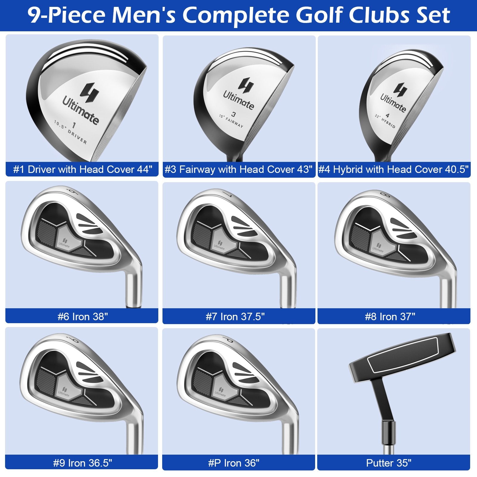 Men's 9 Pieces Complete Golf Club Set, Gray - Gallery Canada