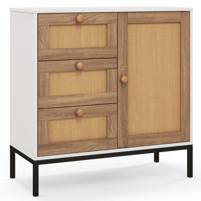 Rattan Sideboard Buffet Cabinet, 1 Door 3 Drawers, White Cabinets & Chests at Gallery Canada