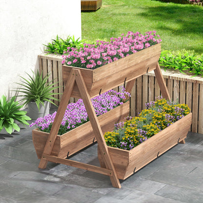 Vertical Raised Garden bed with 3 Wooden Planter Boxes-L, Brown