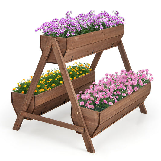 Vertical Raised Garden bed with 3 Wooden Planter Boxes-L, Brown - Gallery Canada