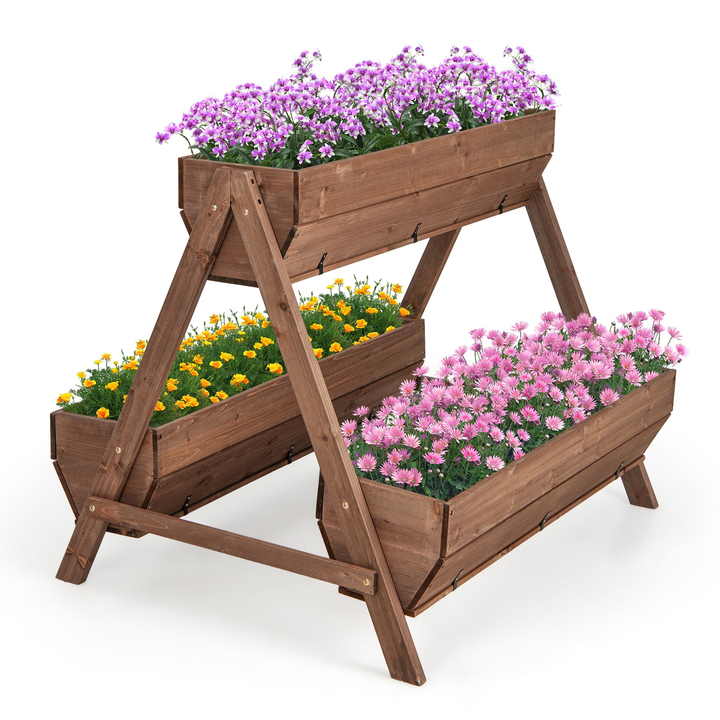 Vertical Raised Garden bed with 3 Wooden Planter Boxes-L, Brown Raised Garden Beds Large at Gallery Canada
