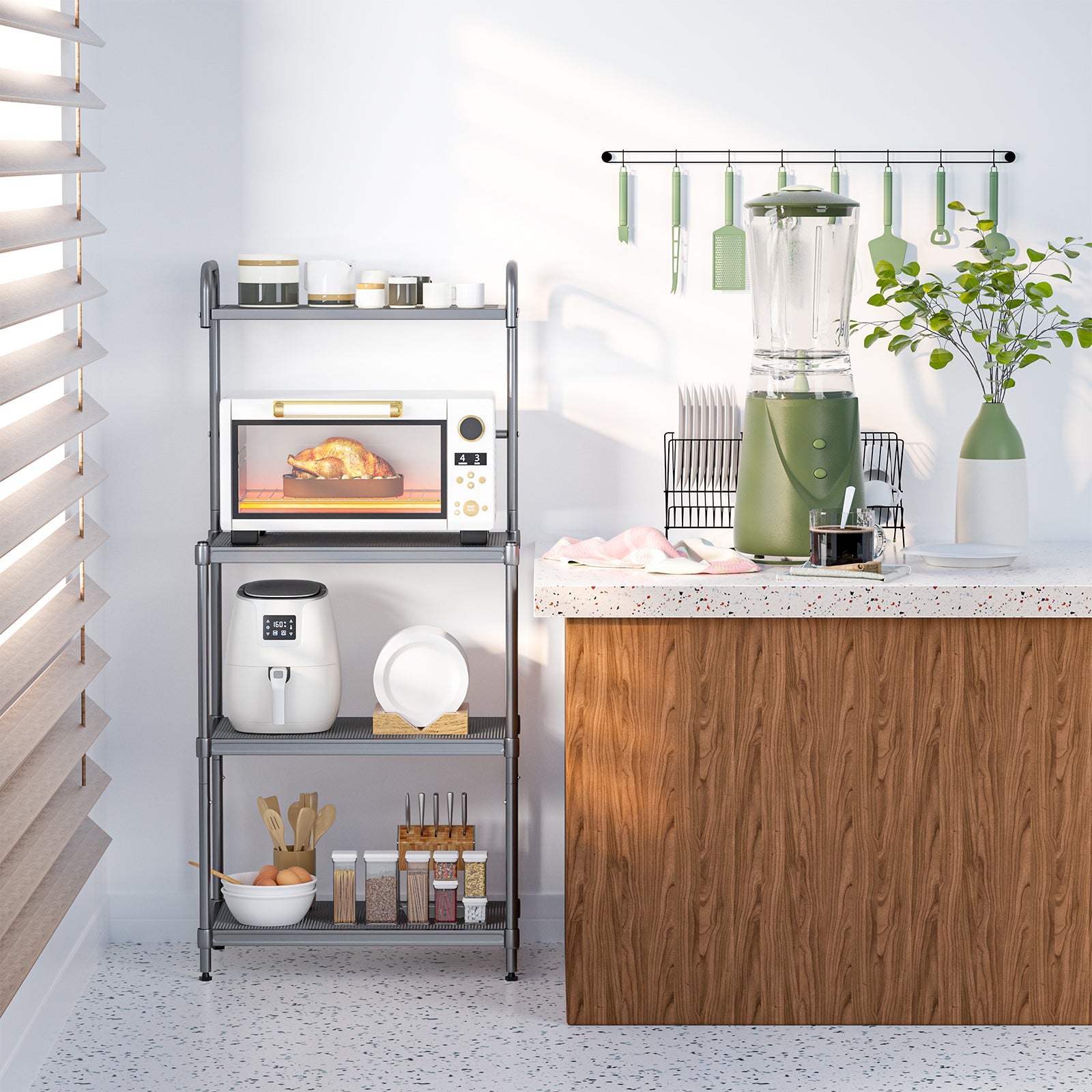 4-Tier Baker’s Rack Stand Shelves Kitchen Storage Rack Organizer, Gray Baker's Racks at Gallery Canada