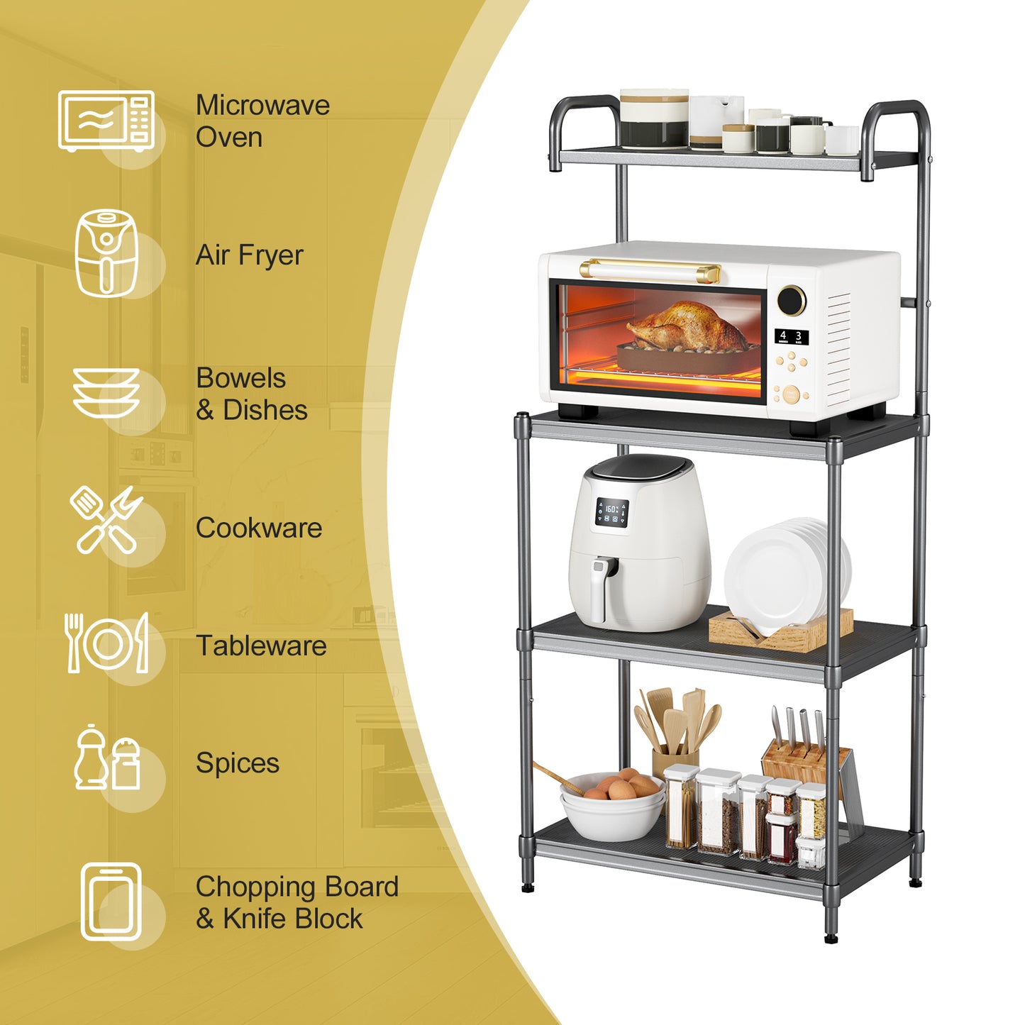 4-Tier Baker’s Rack Stand Shelves Kitchen Storage Rack Organizer, Gray Baker's Racks at Gallery Canada