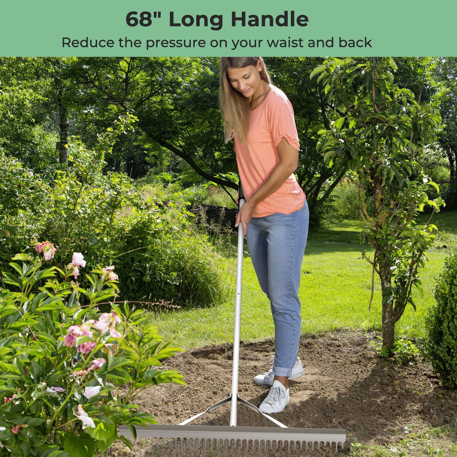 Aluminum Rake, 36 Inch Wide Head, 68 Inch Handle, Silver Lawn Care Tools at Gallery Canada