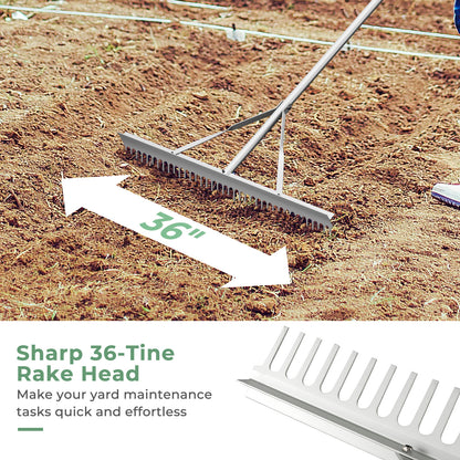 Aluminum Rake, 36 Inch Wide Head, 68 Inch Handle, Silver Lawn Care Tools at Gallery Canada