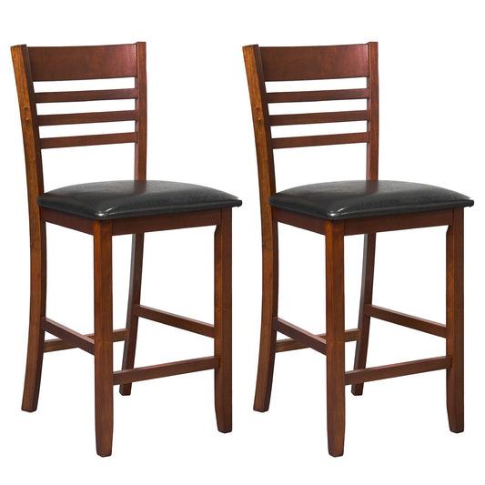 Set Of 2 Counter Height Bar Chairs, Walnut, With Backrest And Footrest Bar Stools Walnut at Gallery Canada