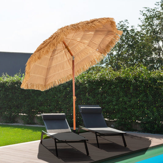 6.5 Feet Portable Thatched Tiki Beach Umbrella with Adjustable Tilt for Poolside and Backyard, Natural - Gallery Canada