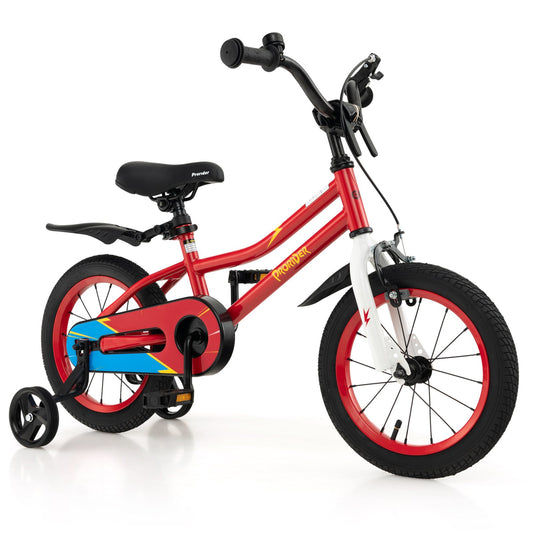14 Inch Kids Bike with 2 Training Wheels for 3-5 Years Old, Red
