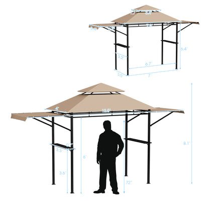 13.5 x 4 Feet Patio BBQ Grill Gazebo Canopy with Dual Side Awnings, Beige Gazebos at Gallery Canada