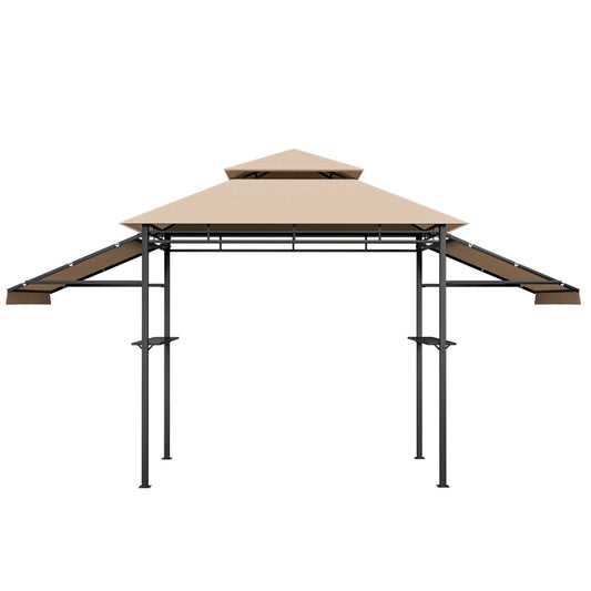 13.5 x 4 Feet Patio BBQ Grill Gazebo Canopy with Dual Side Awnings, Beige Gazebos Beige at Gallery Canada