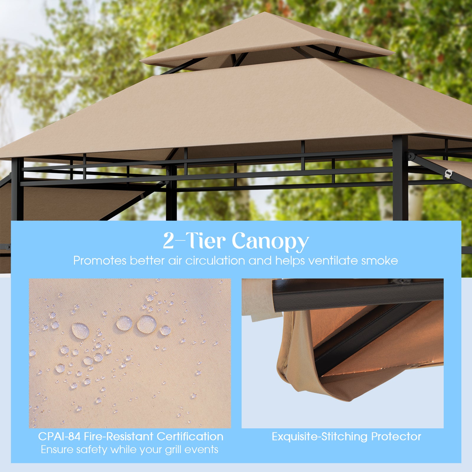 13.5 x 4 Feet Patio BBQ Grill Gazebo Canopy with Dual Side Awnings, Beige Gazebos at Gallery Canada