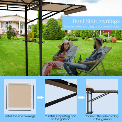 13.5 x 4 Feet Patio BBQ Grill Gazebo Canopy with Dual Side Awnings, Beige Gazebos at Gallery Canada