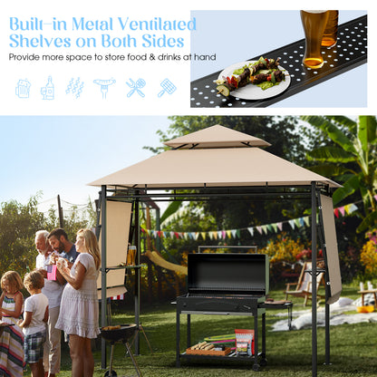 13.5 x 4 Feet Patio BBQ Grill Gazebo Canopy with Dual Side Awnings, Beige Gazebos at Gallery Canada