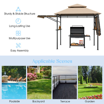 13.5 x 4 Feet Patio BBQ Grill Gazebo Canopy with Dual Side Awnings, Beige Gazebos at Gallery Canada