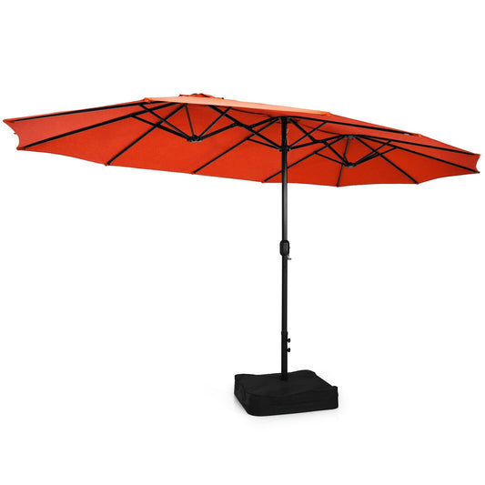 15 Feet Double-Sided Twin Patio Umbrella with Crank and Base Coffee in Outdoor Market, Orange - Gallery Canada