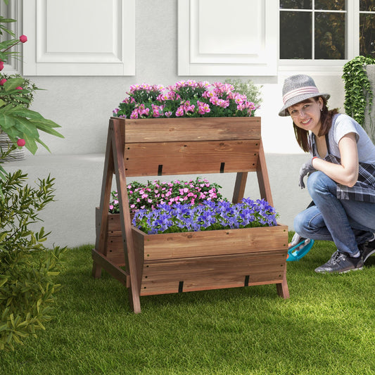Vertical Raised Garden bed with 3 Wooden Planter Boxes-S, Brown - Gallery Canada