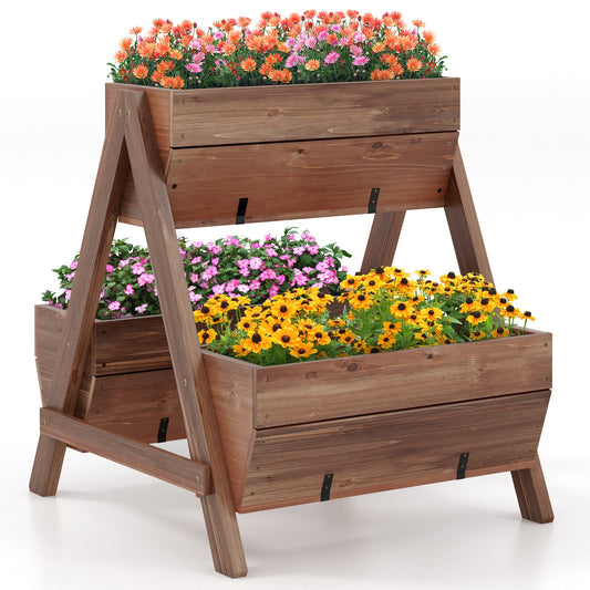 Vertical Raised Garden bed with 3 Wooden Planter Boxes-S, Brown - Gallery Canada