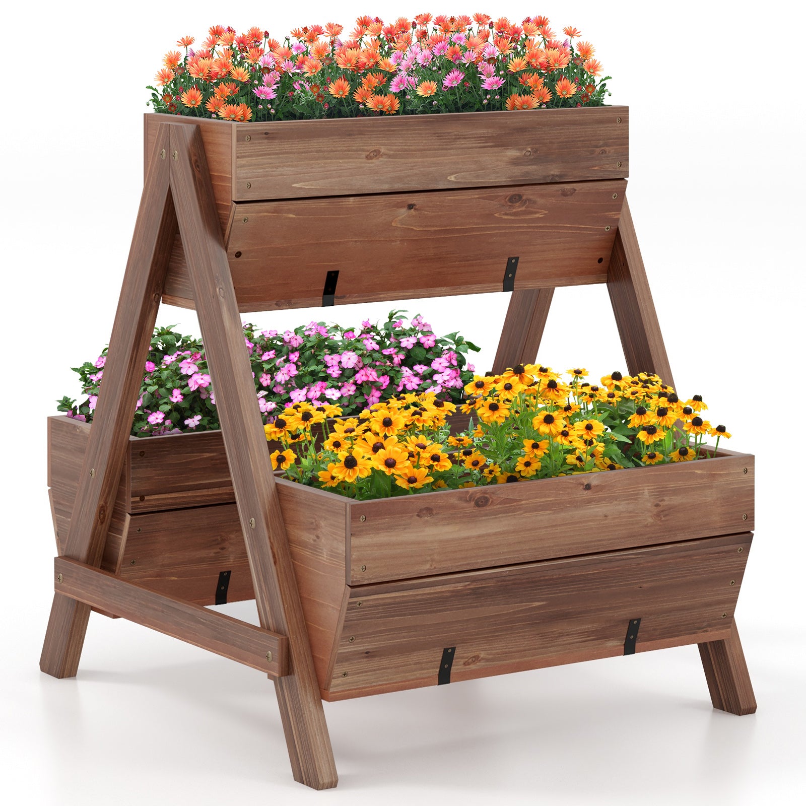 Vertical Raised Garden Bed With 3 Wooden Planter Boxes, S, Brown Raised Garden Beds Brown at Gallery Canada