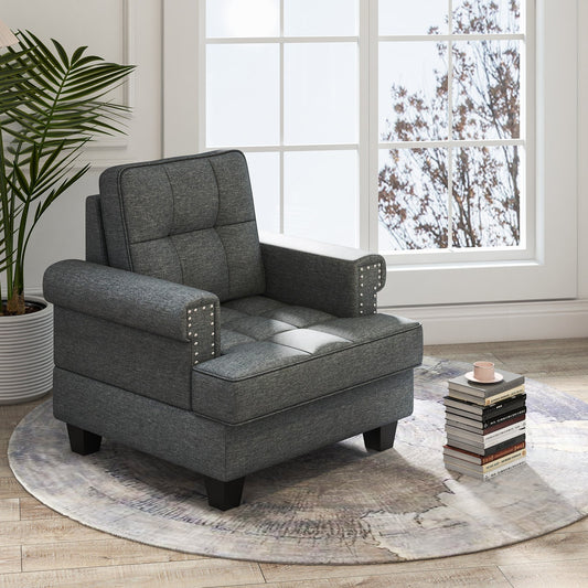 Mid-century Modern Accent Armchair Tufted Linen Club Chair, Gray - Gallery Canada