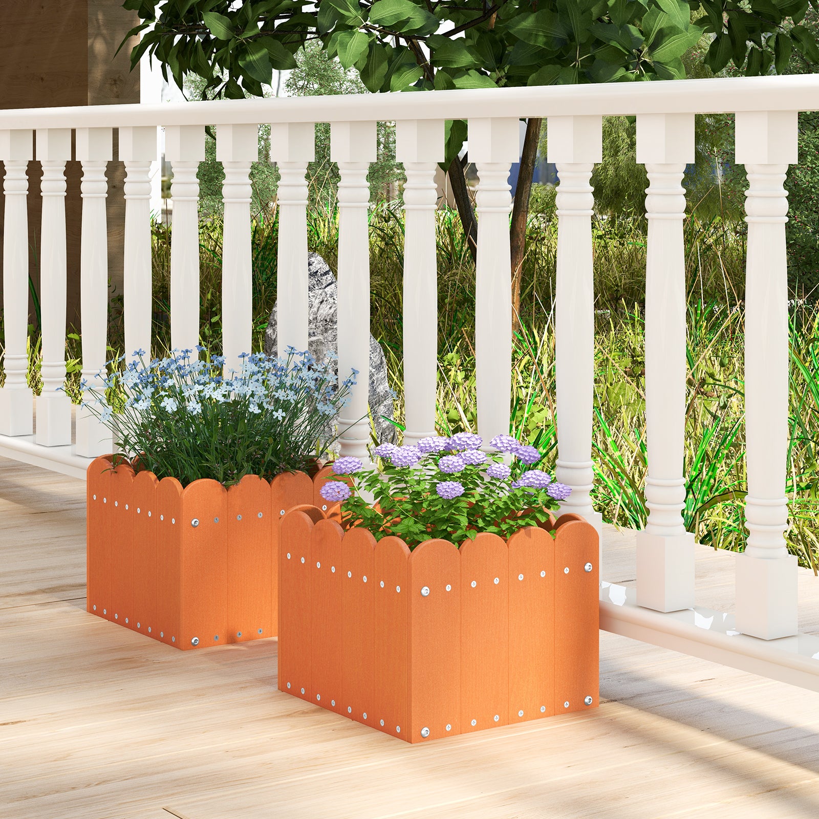 2 Pack Square Planter Box with Drainage Gaps for for Front Porch Garden Balcony, Orange Plant Stands at Gallery Canada