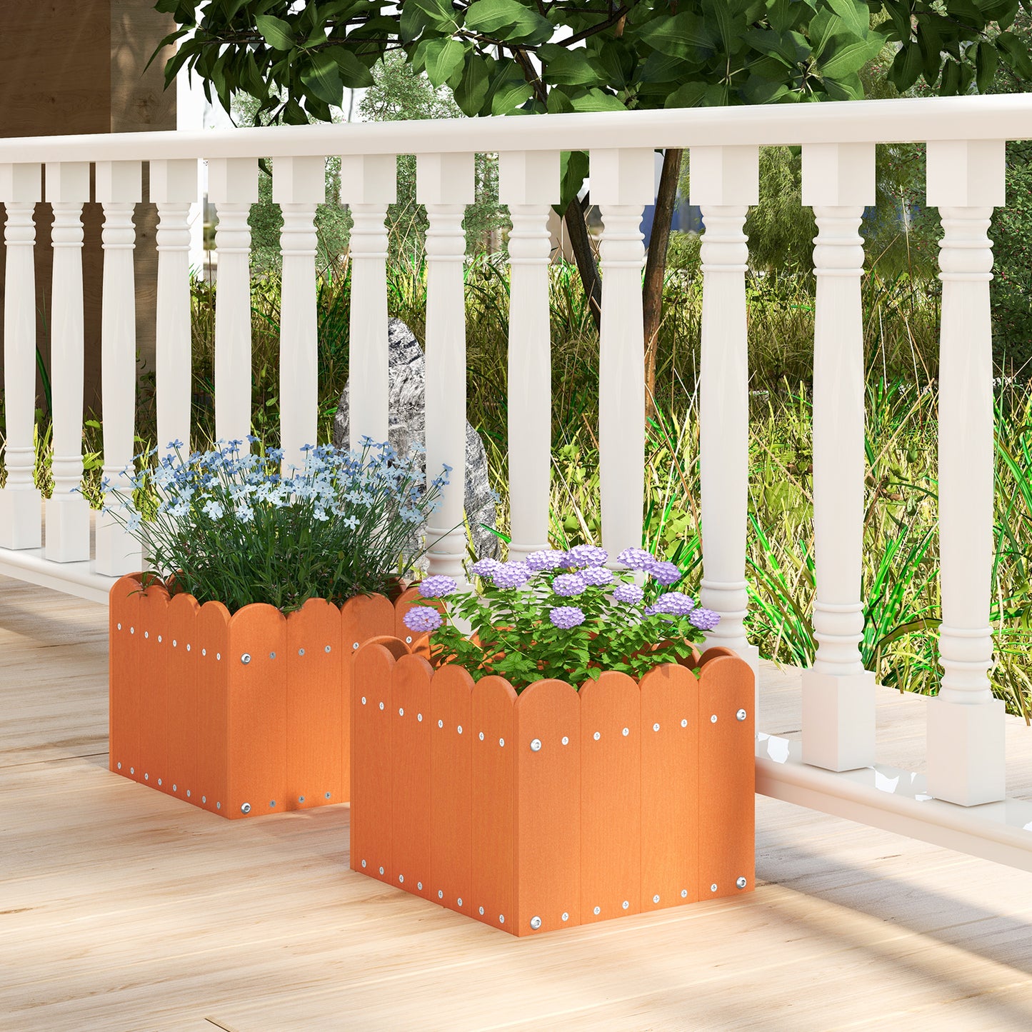 2 Pack Square Planter Box with Drainage Gaps for for Front Porch Garden Balcony, Orange Plant Stands at Gallery Canada