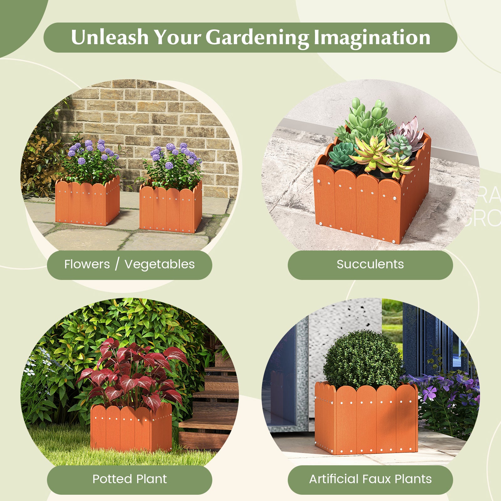 2 Pack Square Planter Box with Drainage Gaps for for Front Porch Garden Balcony, Orange Plant Stands at Gallery Canada