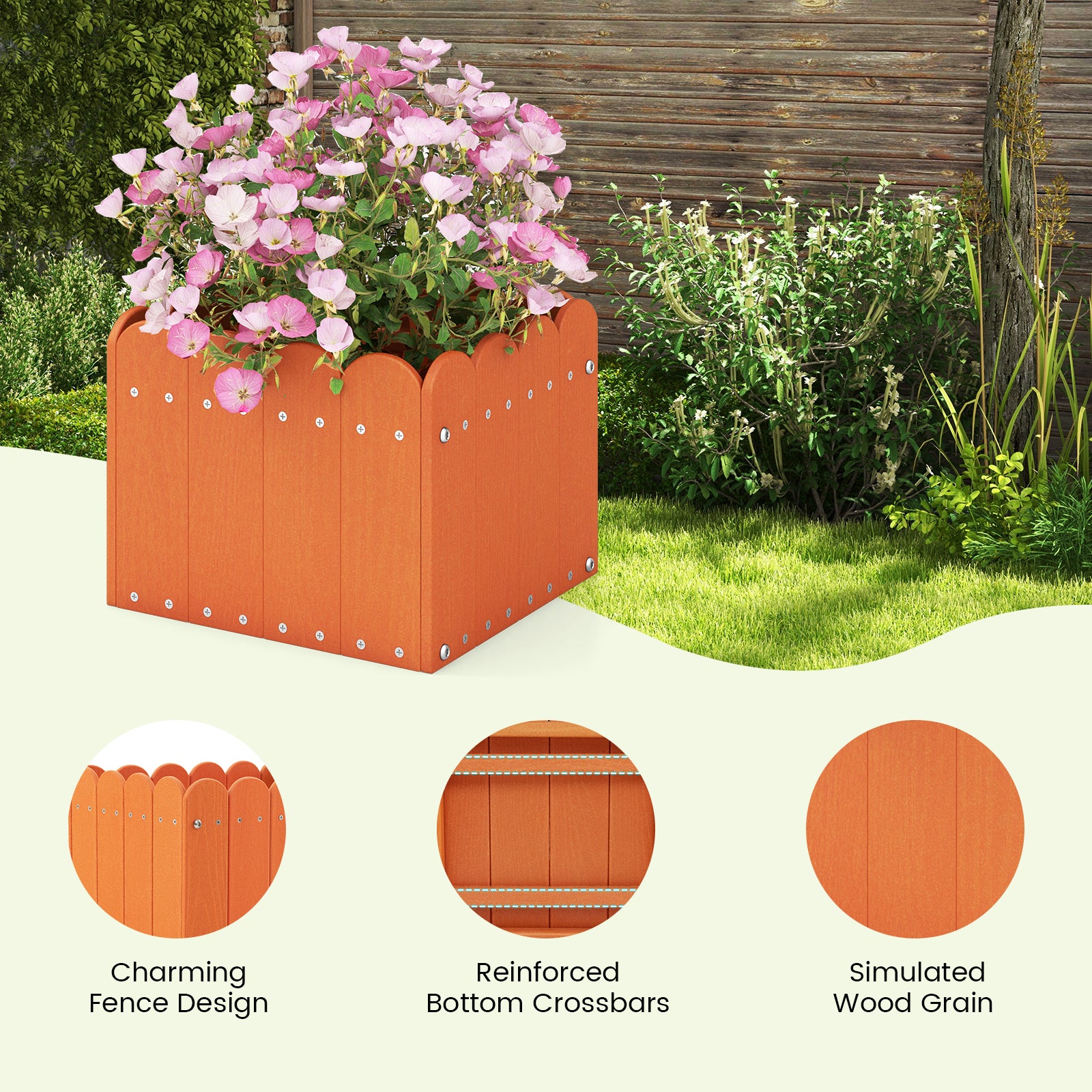 2 Pack Square Planter Box with Drainage Gaps for for Front Porch Garden Balcony, Orange Plant Stands at Gallery Canada