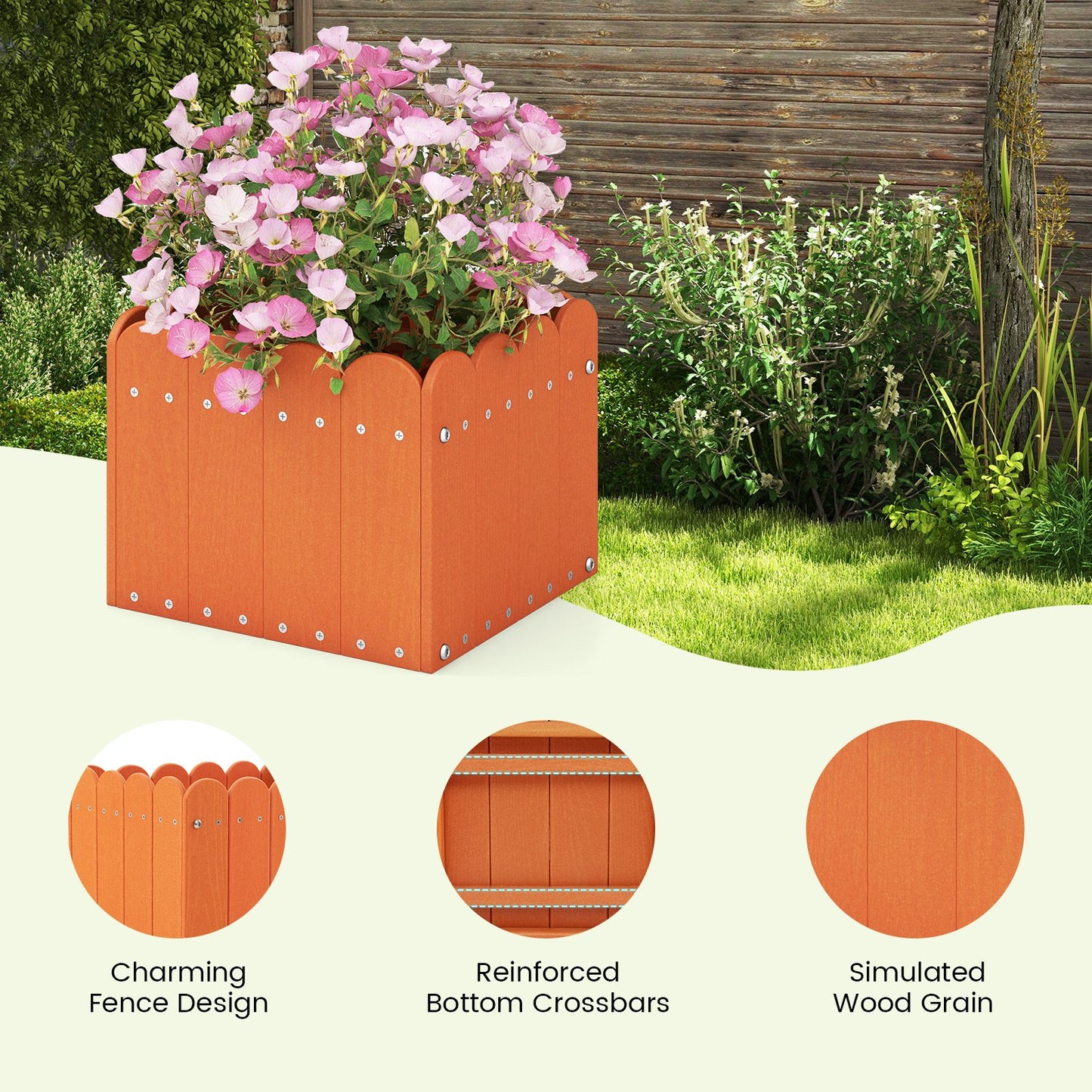 2 Pack Square Planter Box with Drainage Gaps for for Front Porch Garden Balcony, Orange