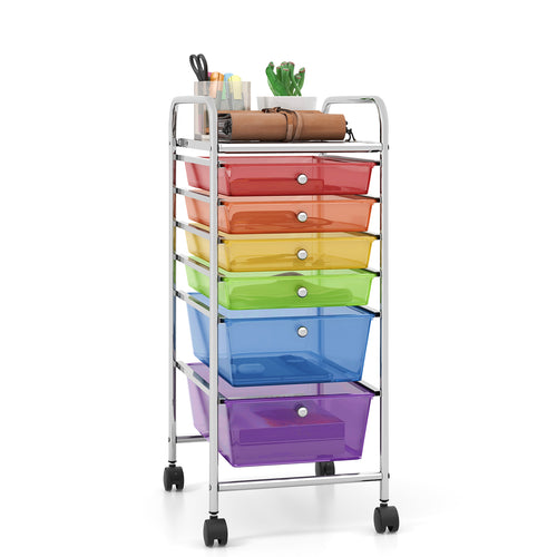 6 Drawers Rolling Storage Cart Organizer, Multicolor, Transparent