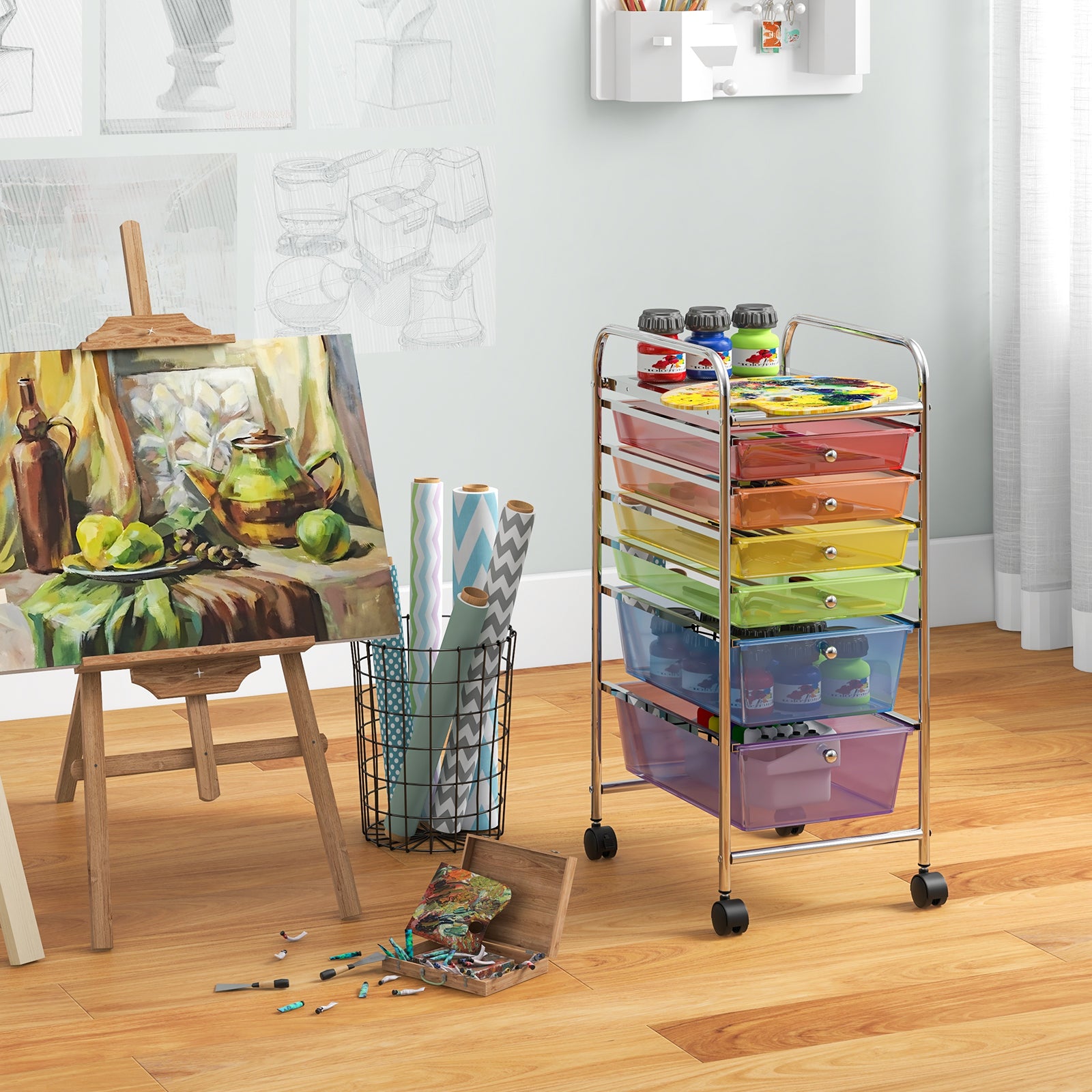 6 Drawers Rolling Storage Cart Organizer, Transparent Multicolor File Cabinets at Gallery Canada