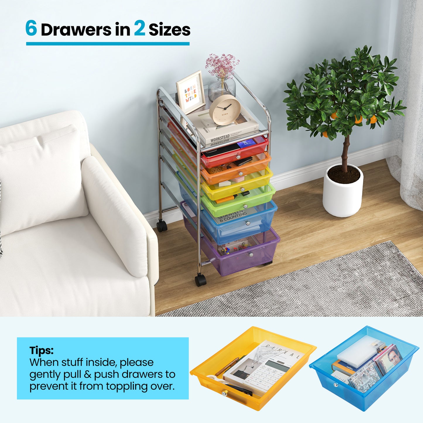 6 Drawers Rolling Storage Cart Organizer, Transparent Multicolor File Cabinets at Gallery Canada