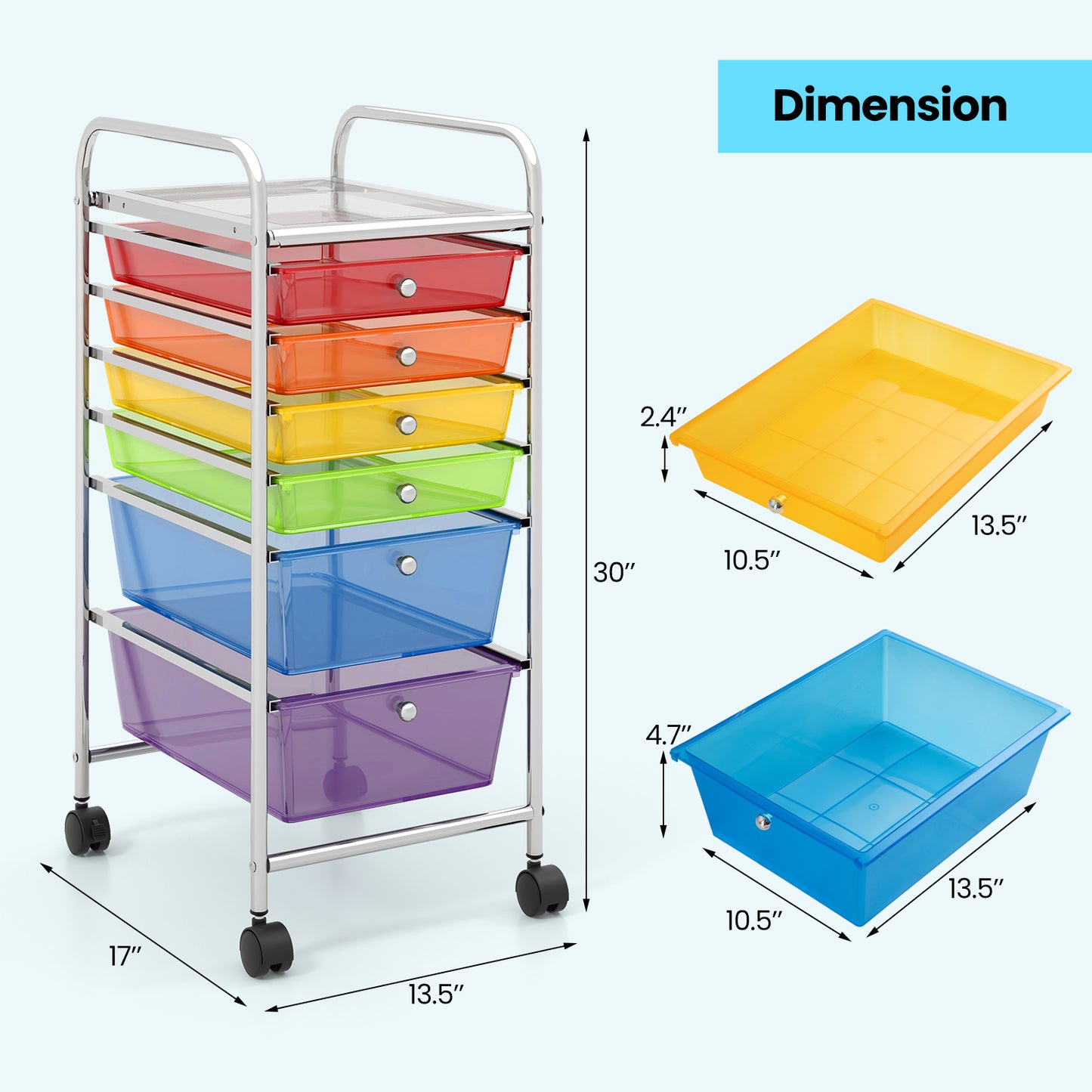 6 Drawers Rolling Storage Cart Organizer, Transparent Multicolor File Cabinets at Gallery Canada