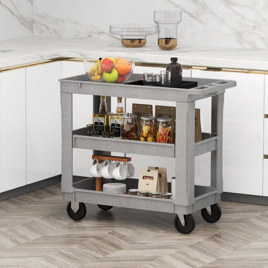 3-Tier Utility Cart with 550 LBS Max Load and Adjustable Middle Shelf, Gray - Gallery Canada