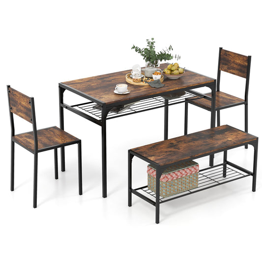 Industrial Style Rectangular Kitchen Table with Bench and Chairs, Rustic Brown - Gallery Canada
